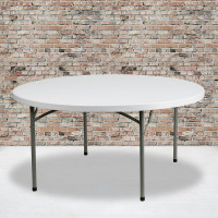 Flash Furniture 60'' Round Granite White Plastic Folding Table DAD-YCZ-152R-GW-GG